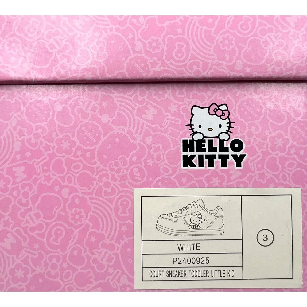 Hello Kitty Youth Big Girls Court Sneakers Size 3 White Aqua Pink Casual Lace-Up